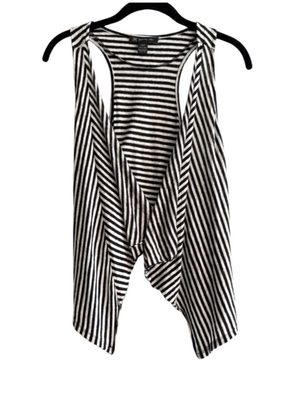 INC International Concepts Striped Vest 100% Linen Knit Black White Size SP